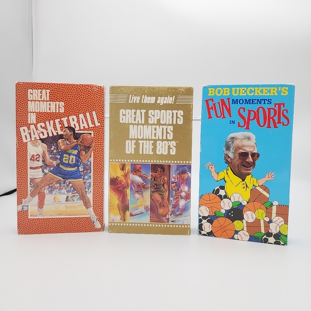 Lot of 3 Vintage Sports Themed VHS Tapes Basketball, 80s and Sports